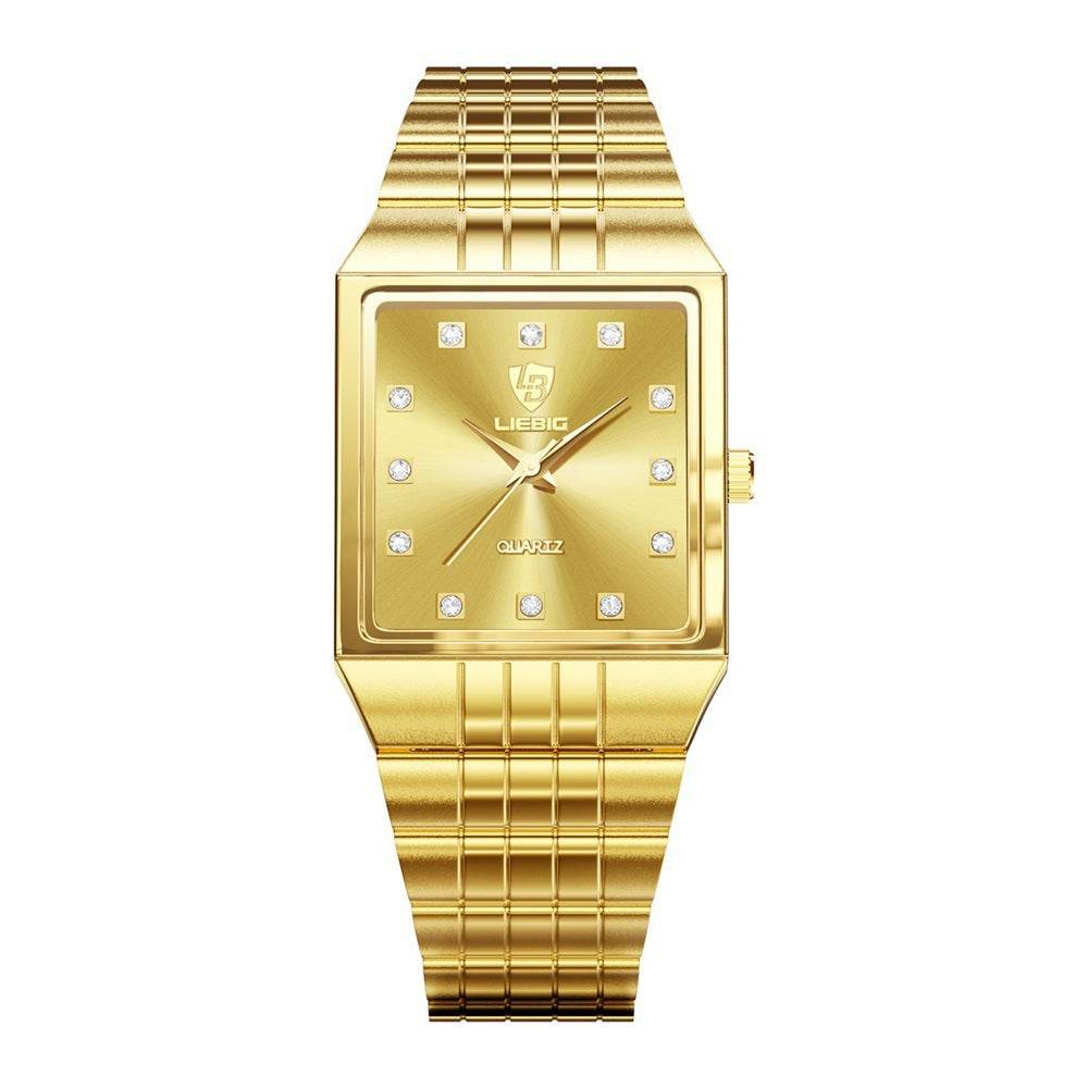Luxury Gold Men's Quartz Watch - Classic Diamond Design, Slim 7mm - Buy Center