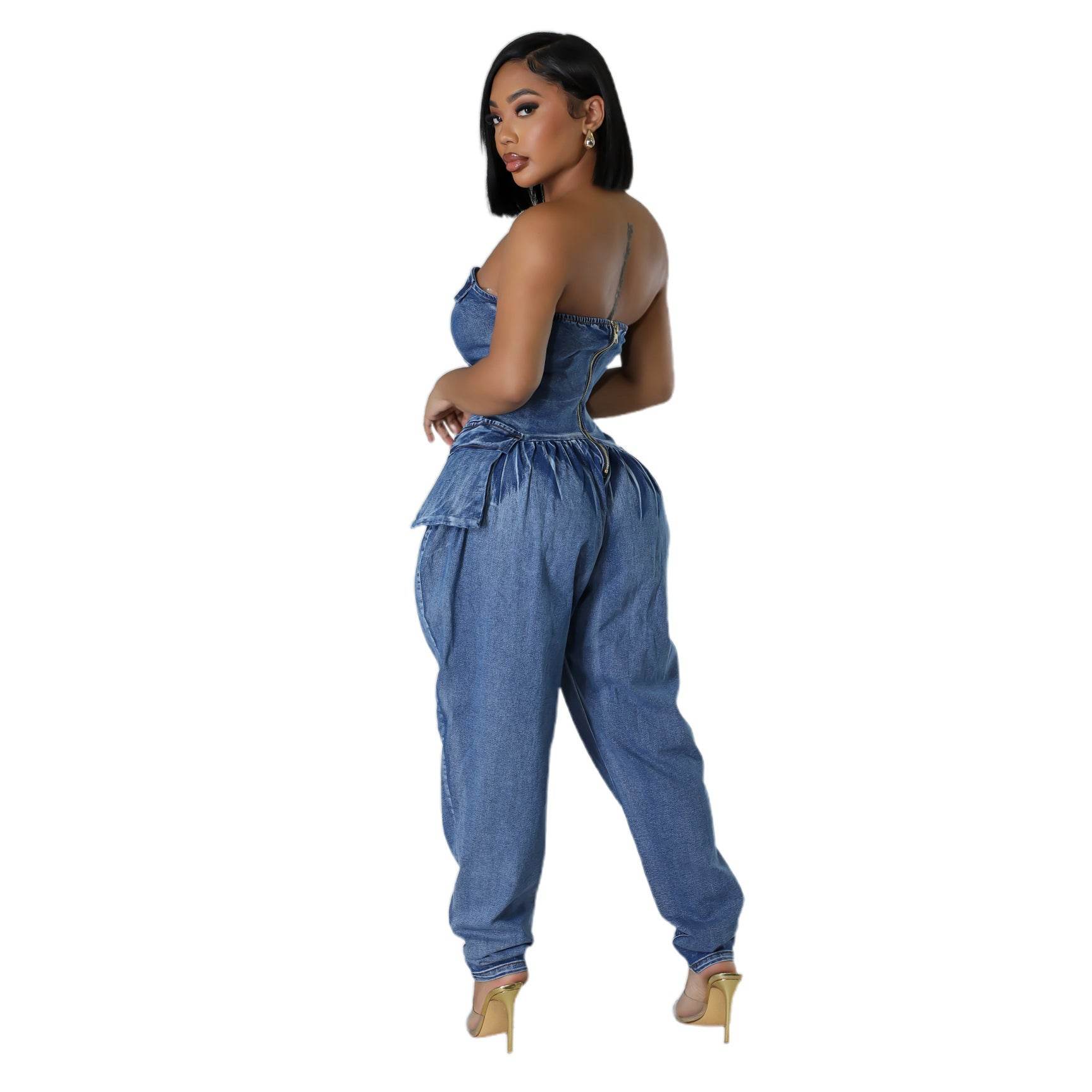 Women's High Elastic Denim Jumpsuit - Fashion Tube Top Romper 2025 - Buy Center