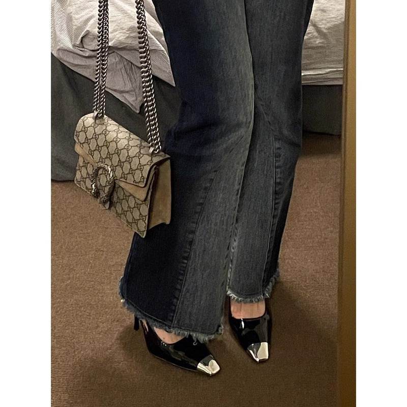 Women's Metal Square Toe Sandals - Stylish Black Design, Fine Heel - Buy Center