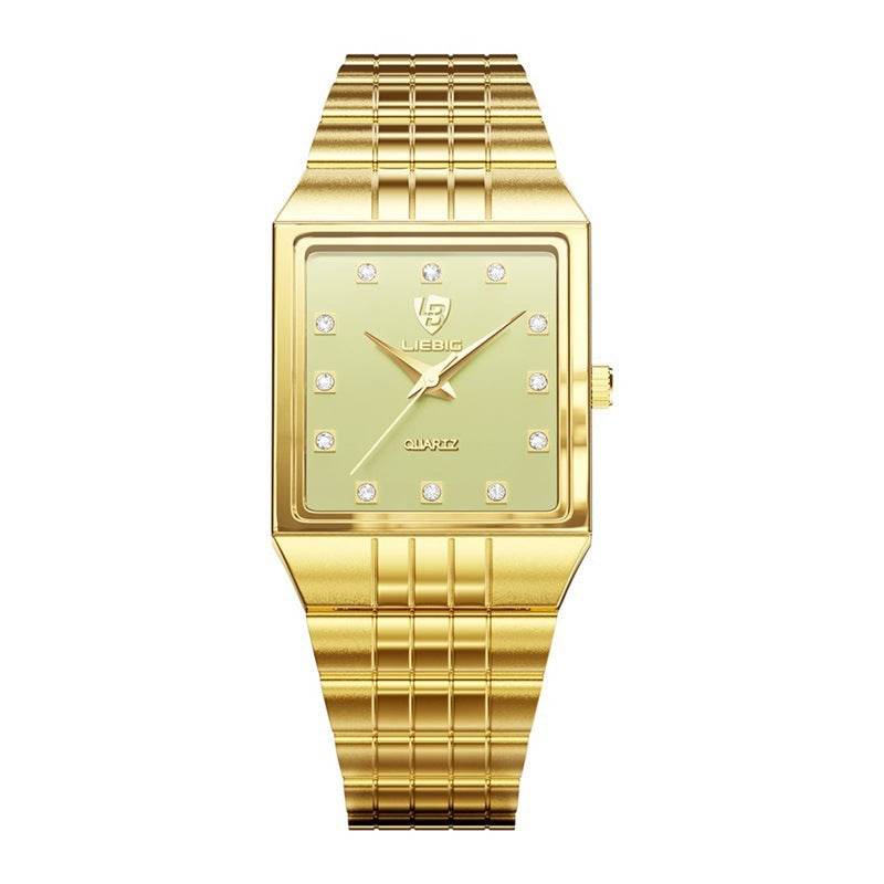 Luxury Gold Men's Quartz Watch - Classic Diamond Design, Slim 7mm - Buy Center