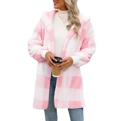 Fashion Special Women's Plaid Plush Coat - Stylish Pink, Black, Red Options - Buy Center