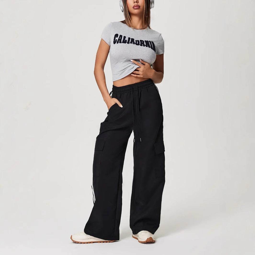 Loose Striped Wide Leg Trousers - Comfortable Fit with Elastic Waist - Buy Center