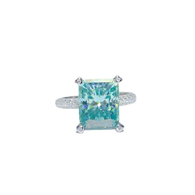 Buy Center 5 Karat Green Moissanite Ring - Elegant Silver U-Shaped Design - Buy Center