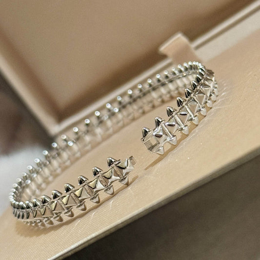 Versatile S925 Sterling Silver Rivet Bracelet - Elegant Mesh Design & Glossy Finish - Buy Center
