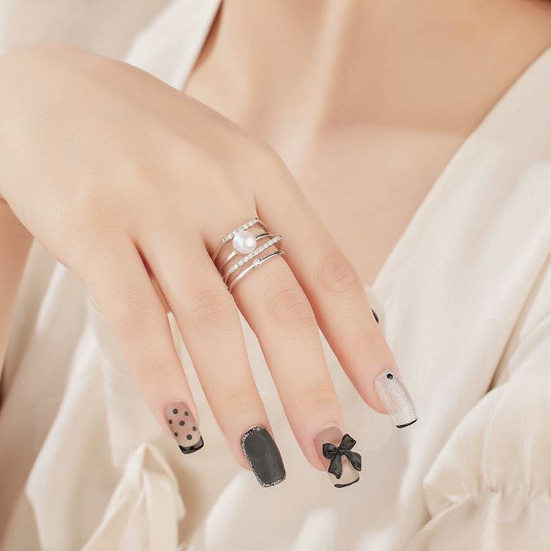 Sterling Silver Pearl Eardrop Frame Ring - Adjustable Fashion Statement - Buy Center