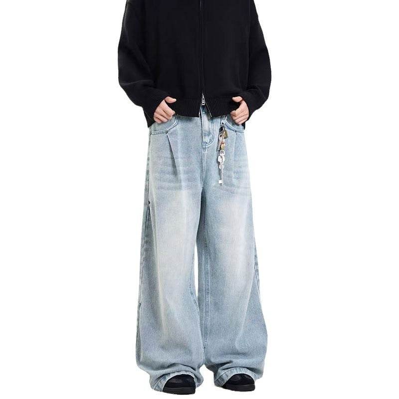 Retro Washed Blue Jeans for Men & Women - Straight Leg, Mid Waist - Buy Center