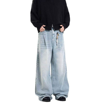 Retro Washed Blue Jeans for Men & Women - Straight Leg, Mid Waist - Buy Center