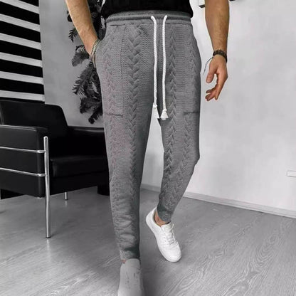 Men's Casual Solid Color Jacquard Drawstring Trousers - Stylish and Comfortable - Buy Center