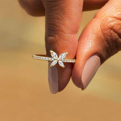 Buy Center S925 Sterling Silver Butterfly Ring - Diamond-Studded Design - Buy Center