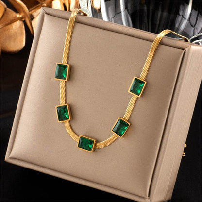 Elegant Green Zircon Titanium Steel Necklace & Bracelet Set for Women - Buy Center