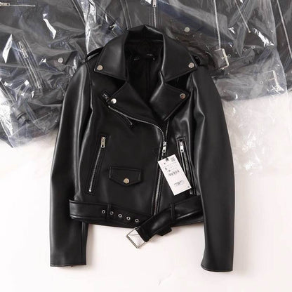 Stylish Women's Black PU Leather Zip Jacket - Trendy Fit & Long Sleeve - Buy Center