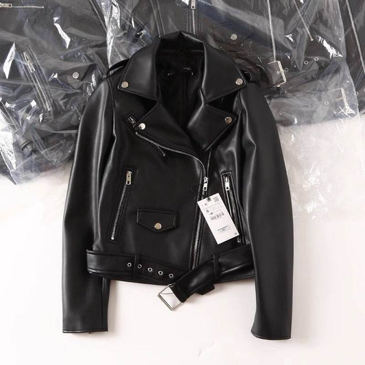 Stylish Women's Black PU Leather Zip Jacket - Trendy Fit & Long Sleeve - Buy Center