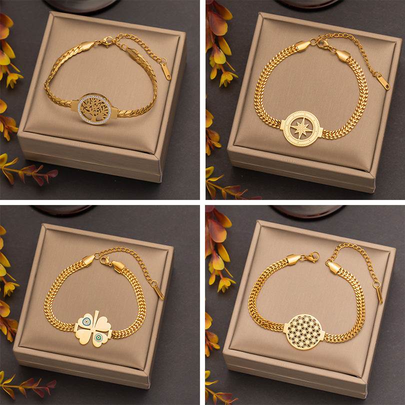 Buy Center Stainless Steel Flower Bracelet - Trendy Lucky Tree Design - Buy Center