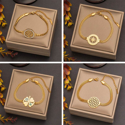 Buy Center Stainless Steel Flower Bracelet - Trendy Lucky Tree Design - Buy Center