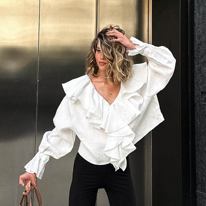 Buycenter Women's Casual Cotton Linen Blazer - All-match White Top - Buy Center