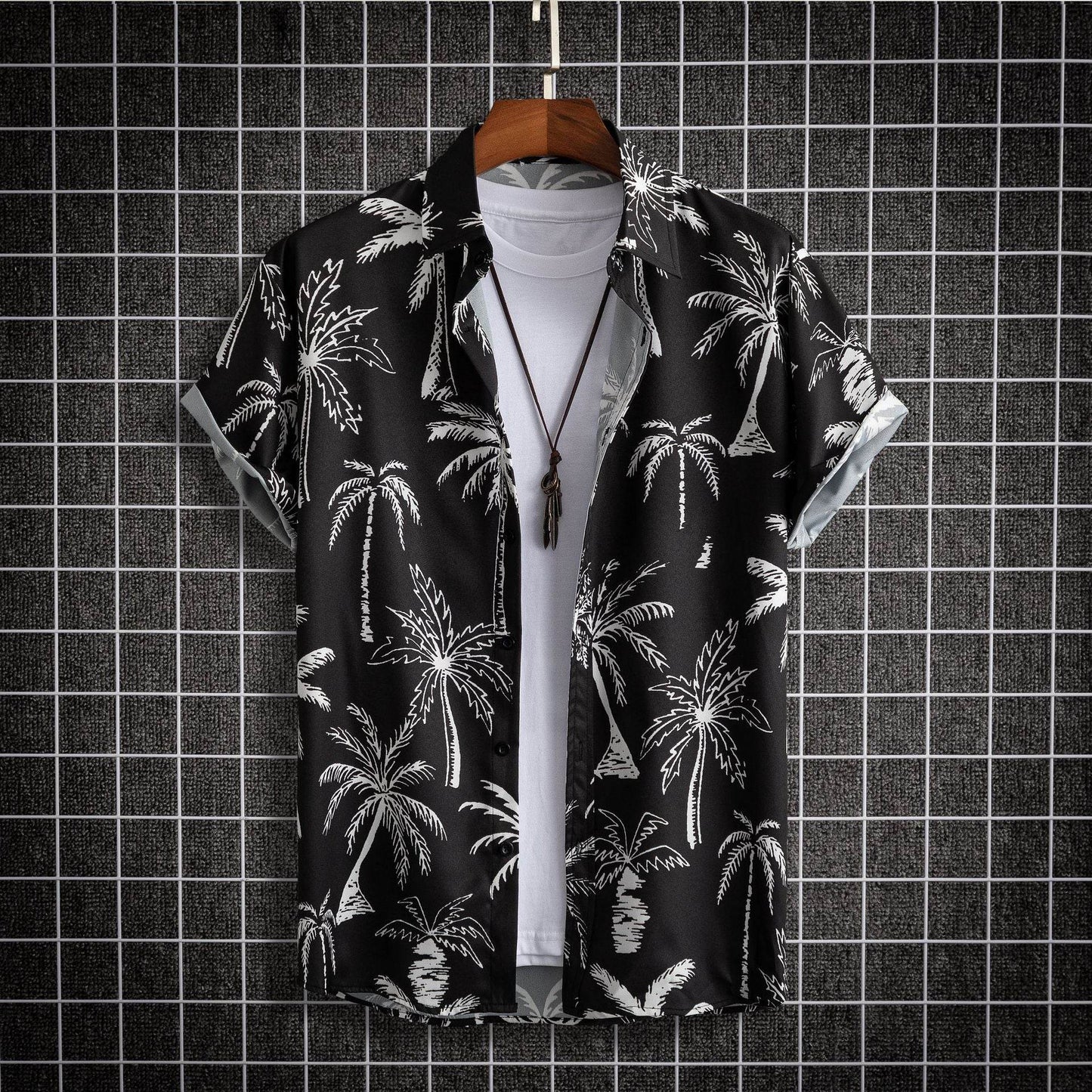 Hong Kong Style Men's Shirt - Colorful Coconut Tree Design for Modern Fashion - Buy Center