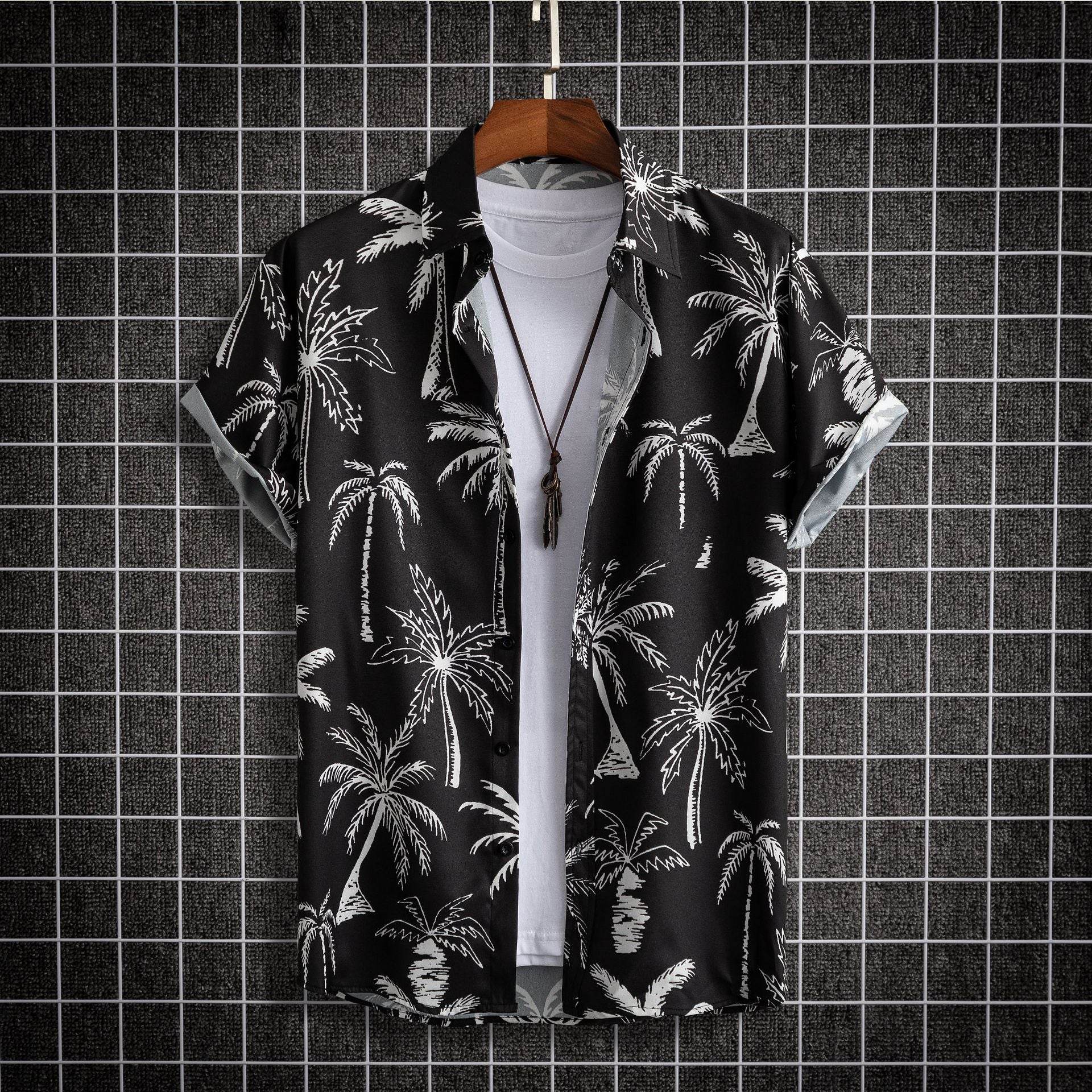 Hong Kong Style Men's Shirt - Colorful Coconut Tree Design for Modern Fashion - Buy Center