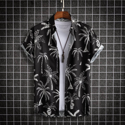 Hong Kong Style Men's Shirt - Colorful Coconut Tree Design for Modern Fashion - Buy Center