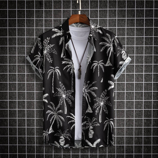 Hong Kong Style Men's Shirt - Colorful Coconut Tree Design for Modern Fashion - Buy Center