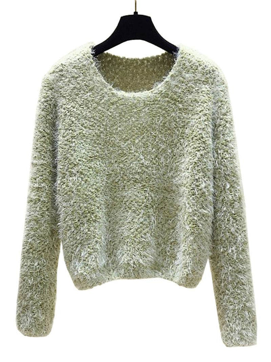 Solid Color Round Neck Pullover Sweater - Trendy Casual for Women - Buy Center