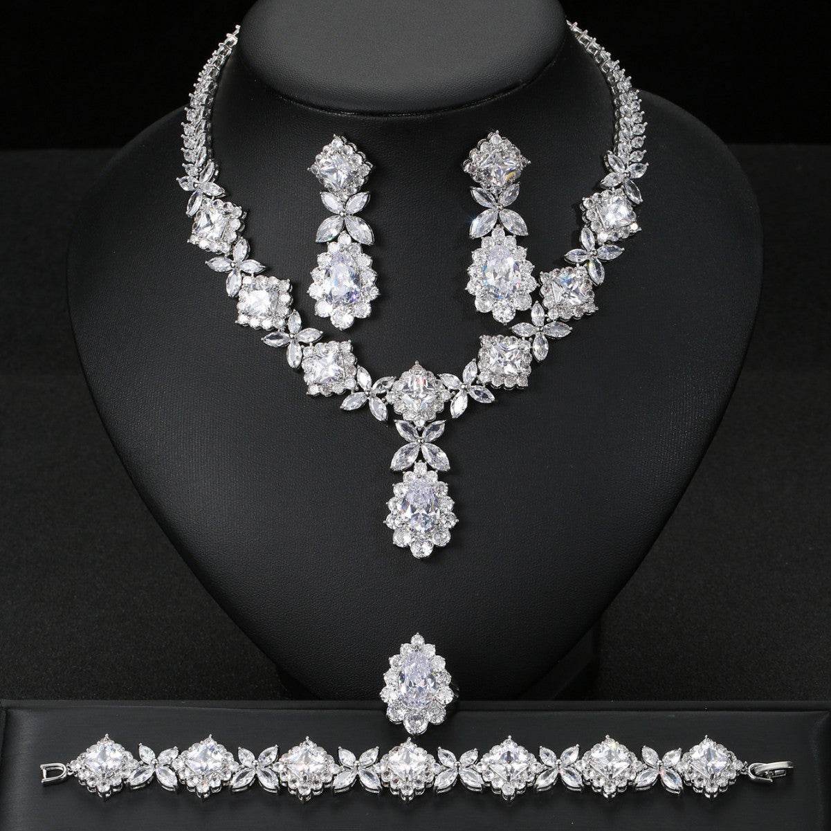 Buy Center European Luxury Zircon Jewelry Set - Necklace, Earrings, Ring - Buy Center