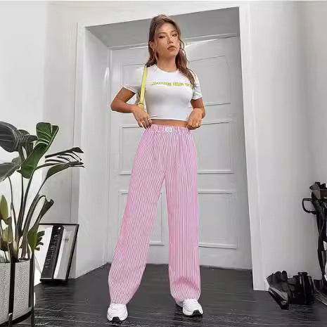 Women's High Waist Striped Wide Leg Pants - Casual Cotton Trousers 2025 - Buy Center