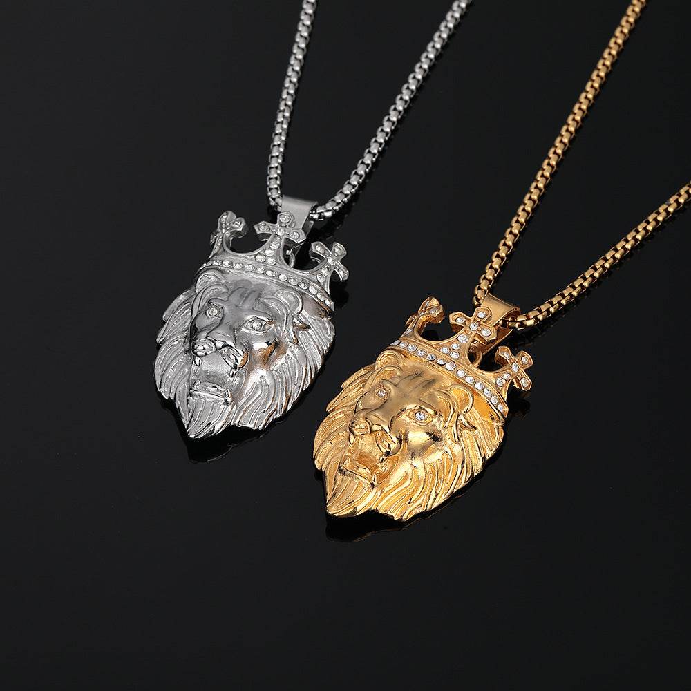 Street Style Gold Plated Crown Lion Pendant - Titanium Steel Keychain - Buy Center