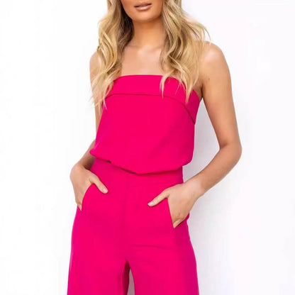 Buycenter Women's Off-Shoulder Trousers Suit - Casual Rose Red Ensemble - Buy Center