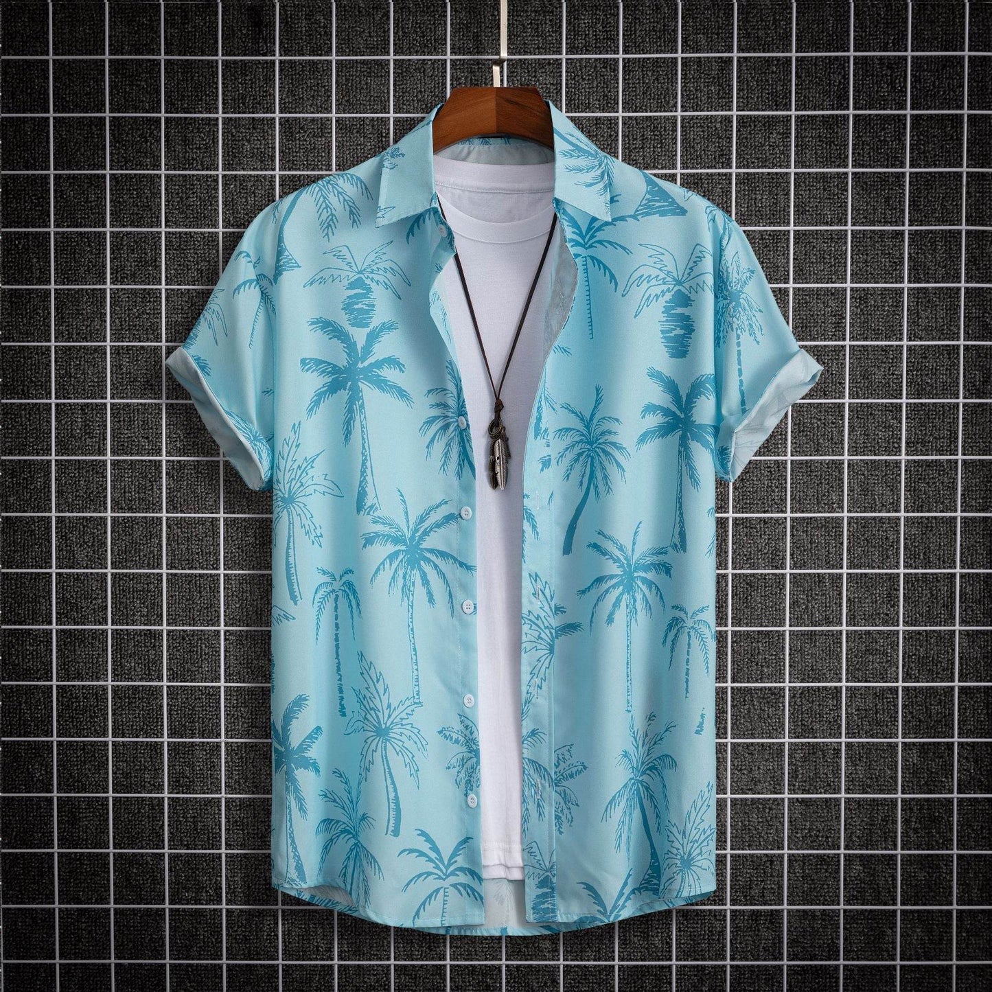 Hong Kong Style Men's Shirt - Colorful Coconut Tree Design for Modern Fashion - Buy Center