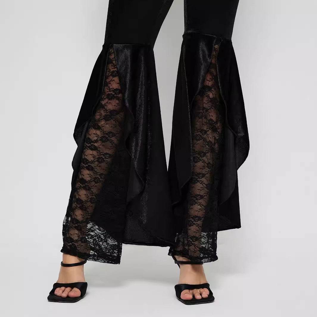 Women's Elegant Lace Bell-Bottom Pants - Stylish Wide Leg Trousers 2025 - Buy Center