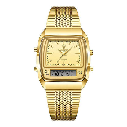 Buycenter Waterproof Mesh Belt Quartz Watch - Double Display, Stylish Gold - Buy Center