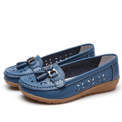 Women's Hollow Leather Wedge Flats - Soft Bottom Comfort in Chic Colors - Buy Center
