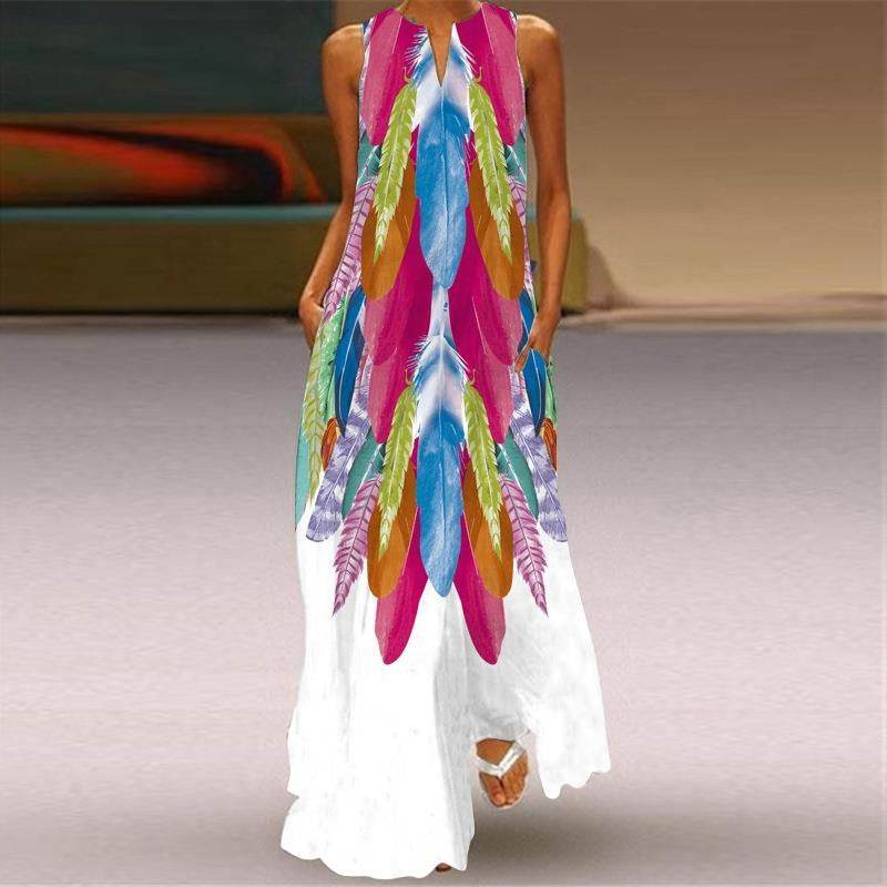 Digital Printed V-neck Maxi Dress - Sleeveless for Women in Vibrant Styles - Buy Center