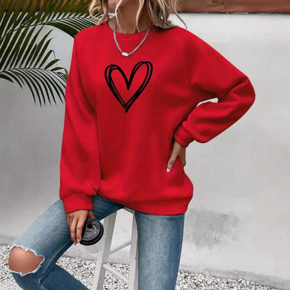 Heart Print Round Neck Sweatshirt - Stylish Women's Hoodie for 2025 - Buy Center