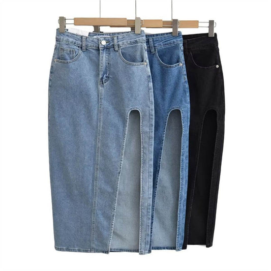 Buycenter Women's Denim Skirt - Fashion Personality, Solid Color Styles - Buy Center