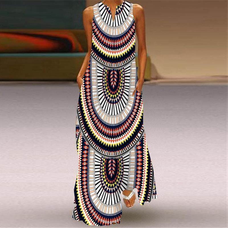 Digital Printed V-neck Maxi Dress - Sleeveless for Women in Vibrant Styles - Buy Center
