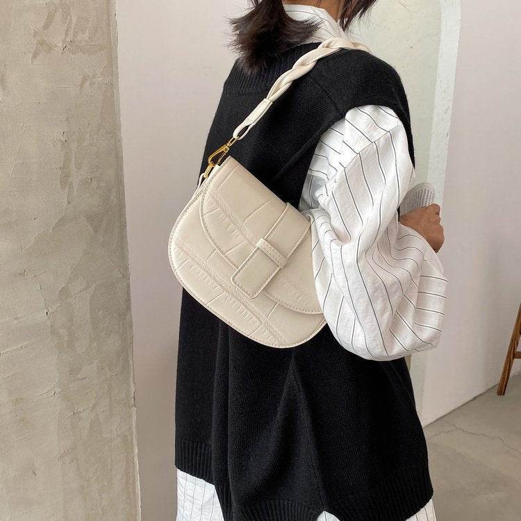 Retro Stone Pattern Underarm Saddle Bag - Stylish Clutch with Straps - Buy Center
