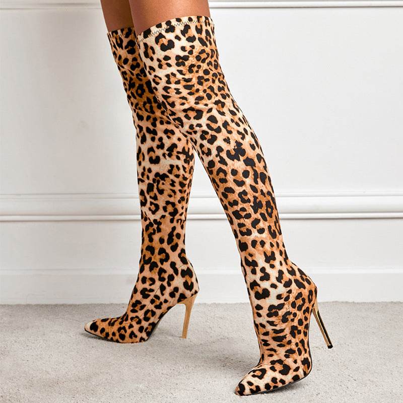 Elegant Winter Stiletto High Leg Boots - Leopard Print & Chic Style - Buy Center