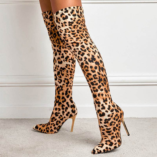 Elegant Winter Stiletto High Leg Boots - Leopard Print & Chic Style - Buy Center