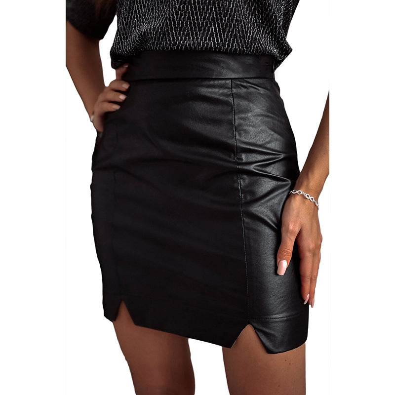 Buycenter Women's Solid Color High Waist Slim Fit Slit Skirt - Casual Chic - Buy Center