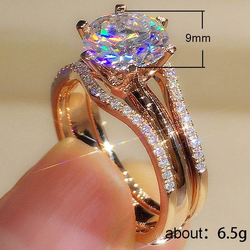 Buycenter Fashion Six-Claw Cubic Zirconia Ring - Elegant Rose Gold Design - Buy Center