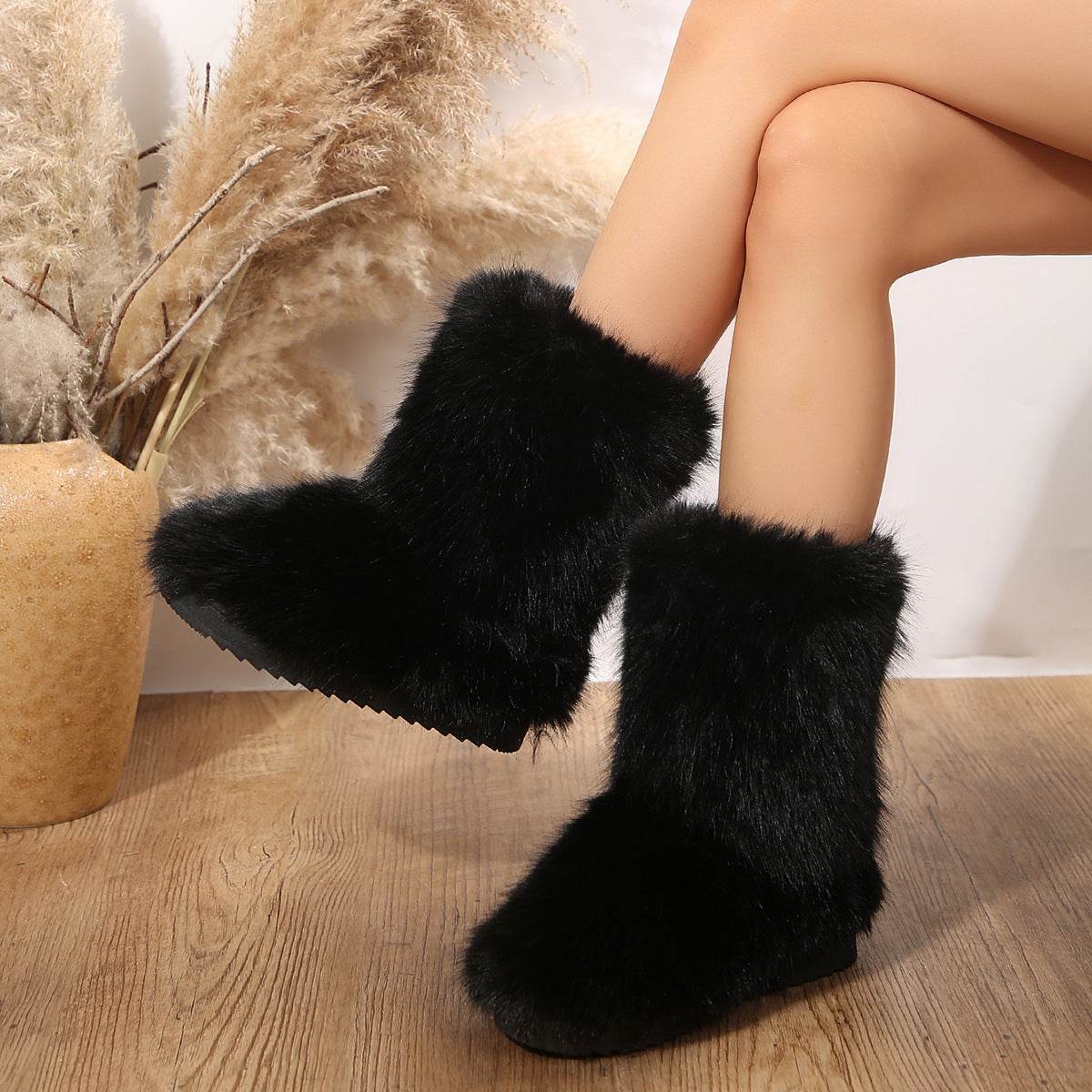 Mid-Calf Plush Boots for Women - Stylish, Warm, and Waterproof - Buy Center