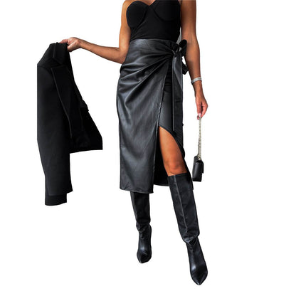 Buycenter High Waist Punk Leather Skirt - Sexy Sheath Style, Pocket Design - Buy Center
