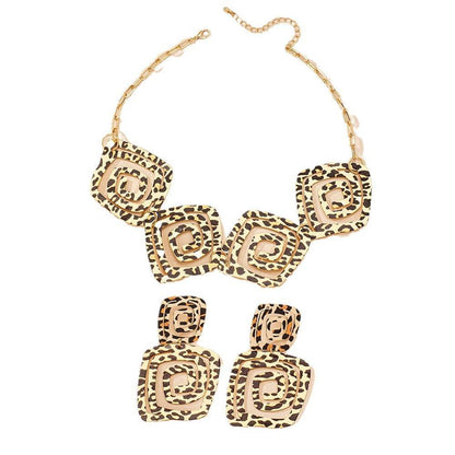 Geometric Leopard Print Jewelry Set - Trendy Spiral Earrings & Necklace - Buy Center
