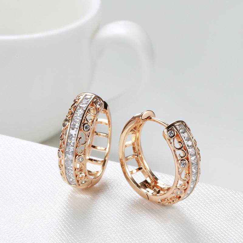 Elegant Rose Gold Earrings with Micro Rhinestones - Geometric Style - Buy Center