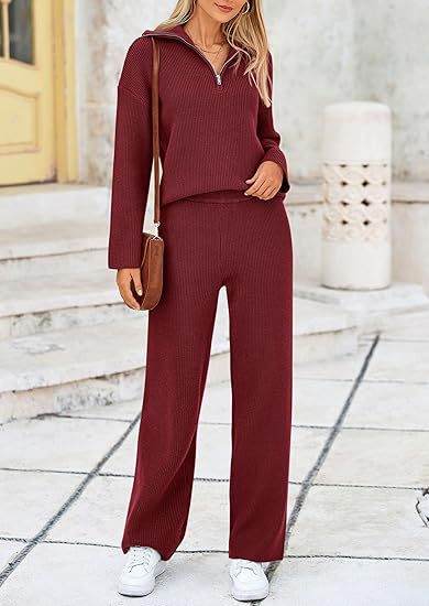 Buycenter Autumn Winter Knitting Two-Piece Set - Zipper Sweater & Pants - Buy Center