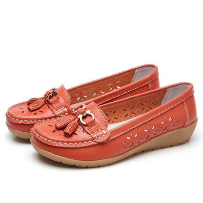 Women's Hollow Leather Wedge Flats - Soft Bottom Comfort in Chic Colors - Buy Center