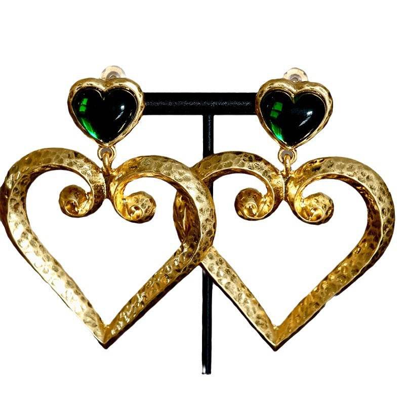Buycenter Bottle Green Heart Vintage Ear Clips - High-Grade Fashion Jewelry - Buy Center