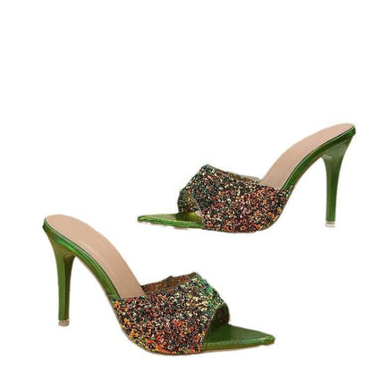 Buycenter Sequin High Heels Sandals - European Style, Pointed Toe - Buy Center