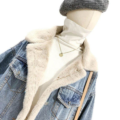 Women's Loose Denim Coat - Casual Fleece-Lined Basic Jacket 2025 - Buy Center